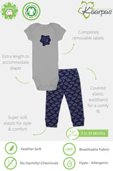 2-Piece Astronauts and Spaceship print Onesie/Bodysuit Pant Set - (Grey & Blue)